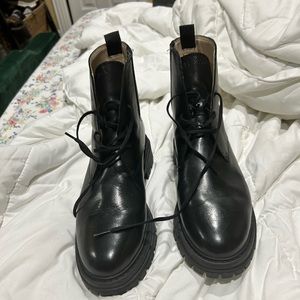 Cole Haan | Rubber Sole Lace-up Casual Style Plain Leather Lace-up Boots